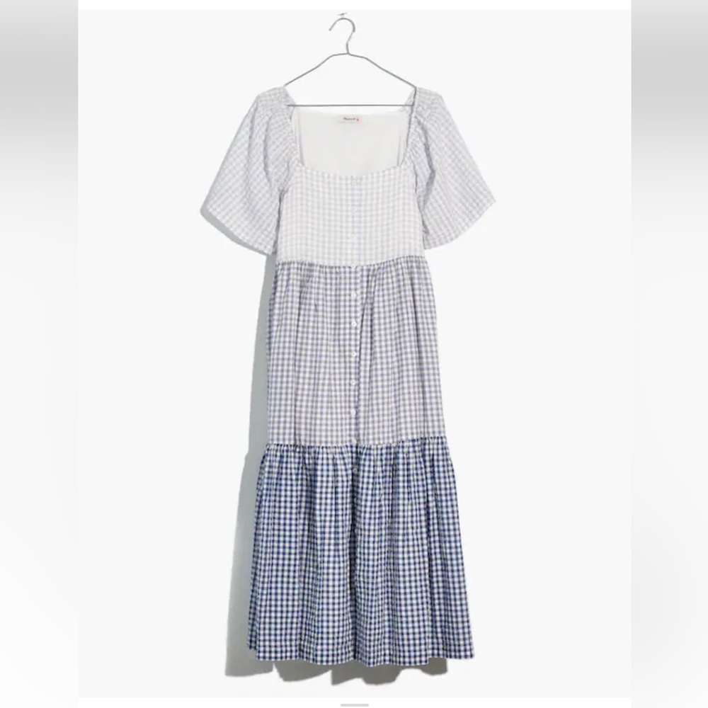 Madewell Patchwork Gingham Button-Front Tiered Mi… - image 3